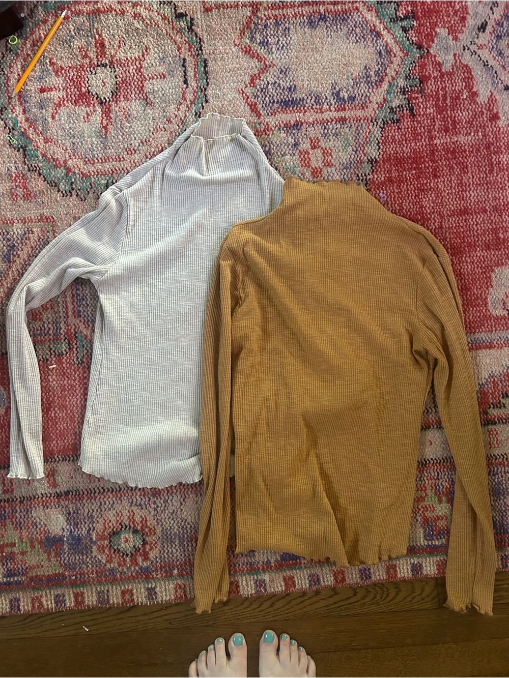 Oat and Mustard Ribbed Turtleneck tops- Set of 2